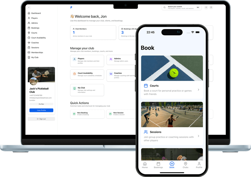 PicklePro club management dashboard